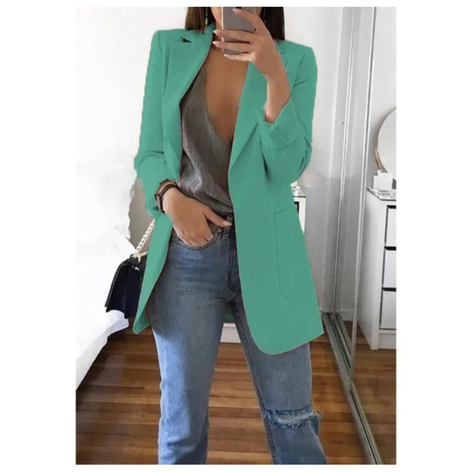 Women's Double-Breasted Printed Blazer - Ideal for Professional Wear