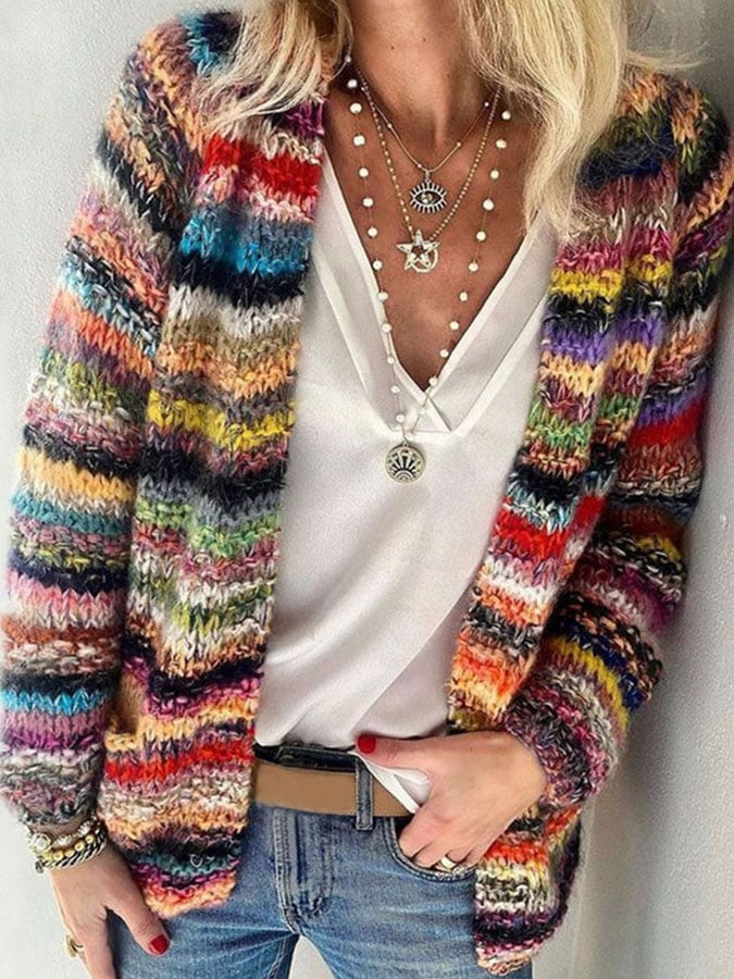 Colorful Striped Women's Cardigan