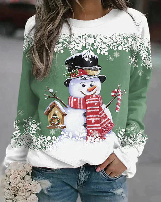 Freda - Colorful Knit Sweater Showcasing an Adorable Snowman Motif