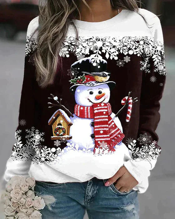 Freda - Colorful Knit Sweater Showcasing an Adorable Snowman Motif