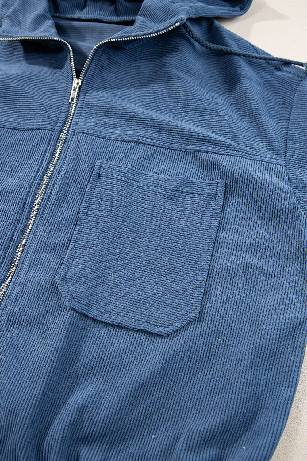 Adjustable Drawstring Teal Zip-Up Hoodie