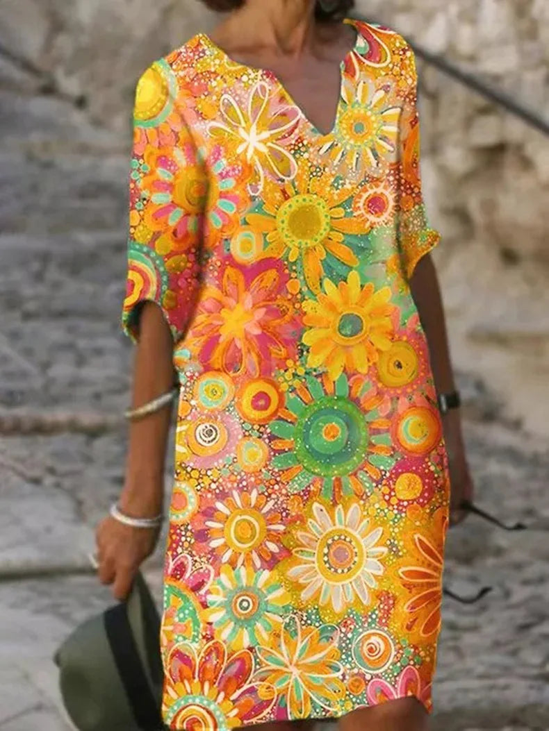 Charming Floral Dress - Effortless Comfort with a Vibrant Design