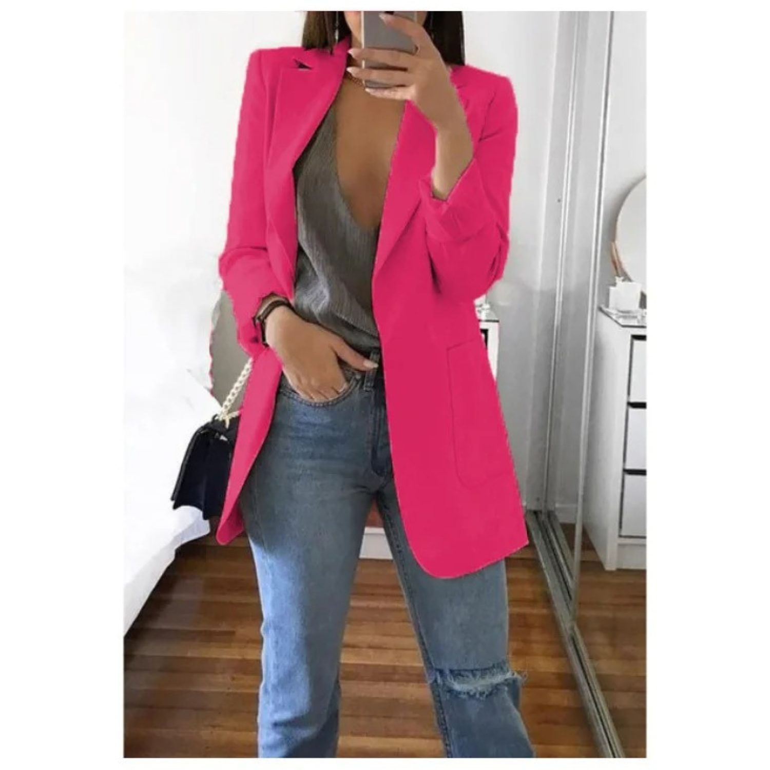 Women's Double-Breasted Printed Blazer - Ideal for Professional Wear