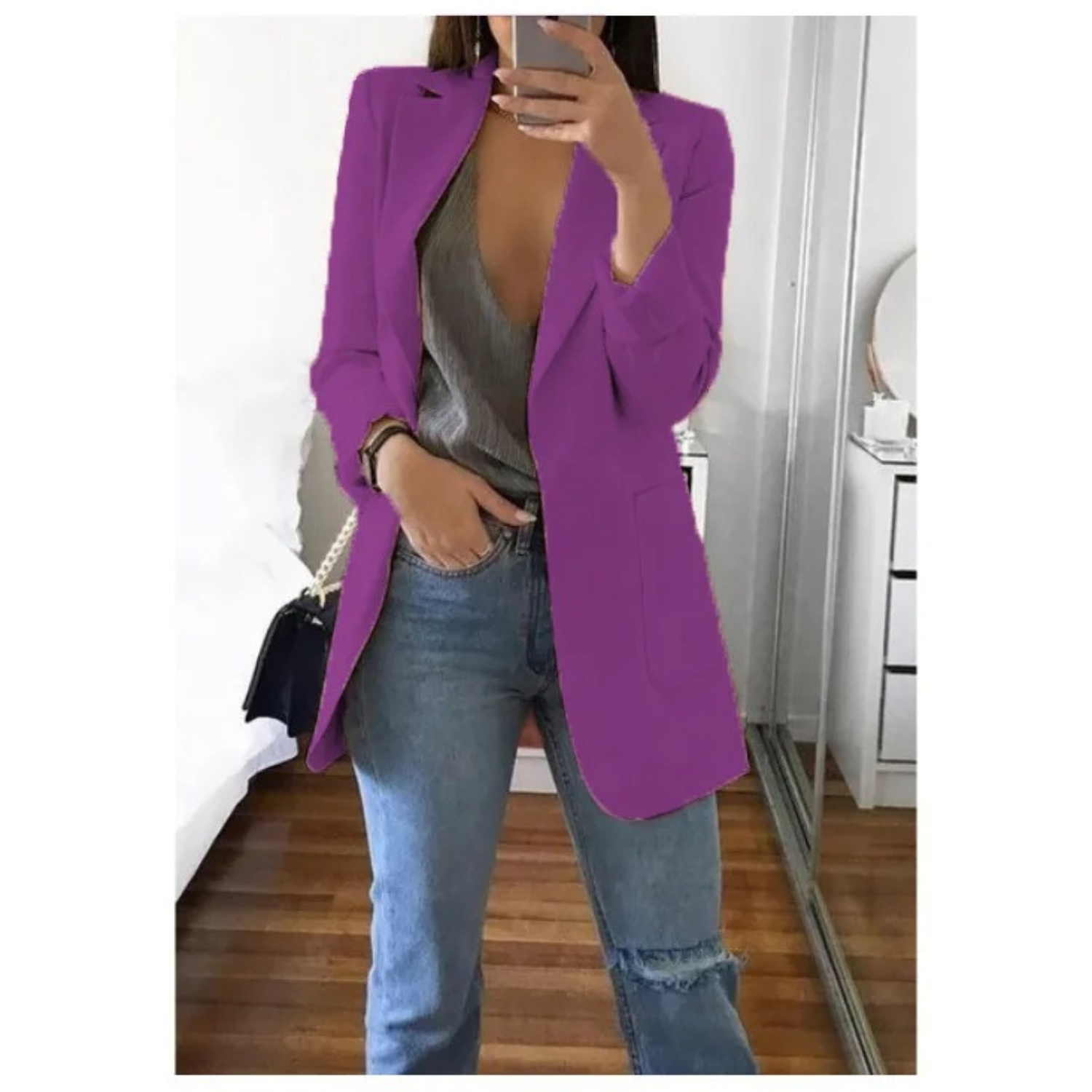 Women's Double-Breasted Printed Blazer - Ideal for Professional Wear