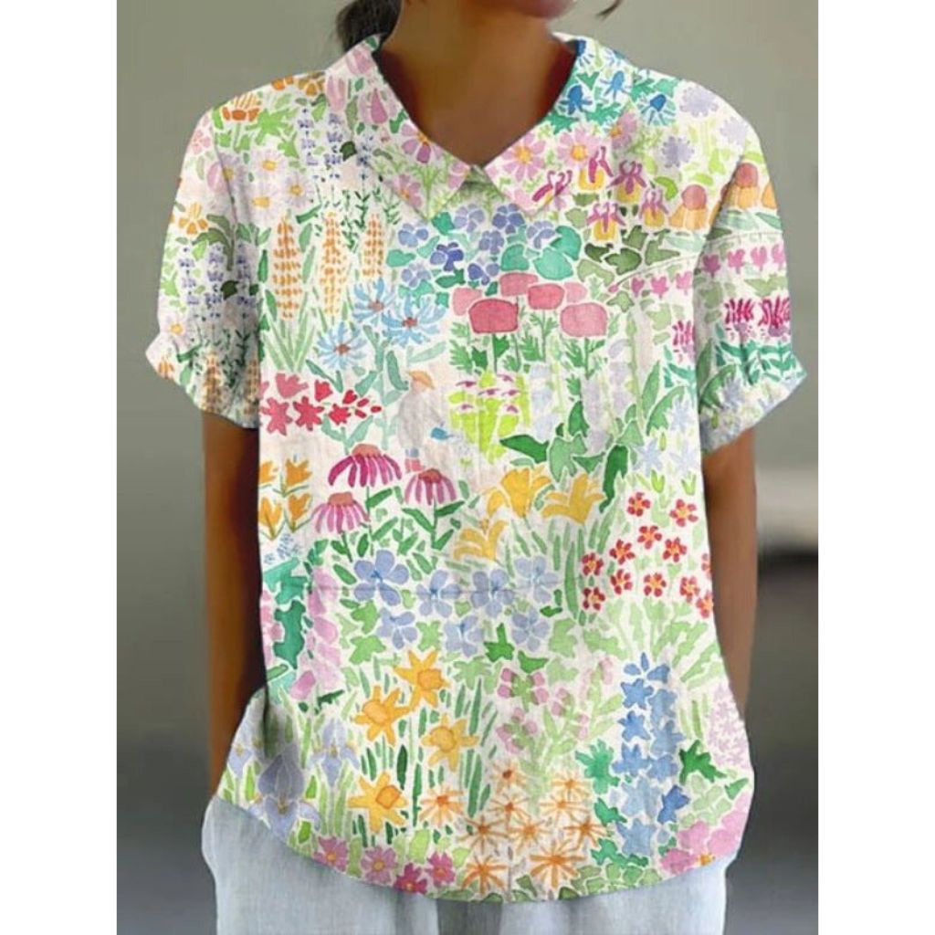 Charming Floral Cotton Blouse with Rustic Appeal