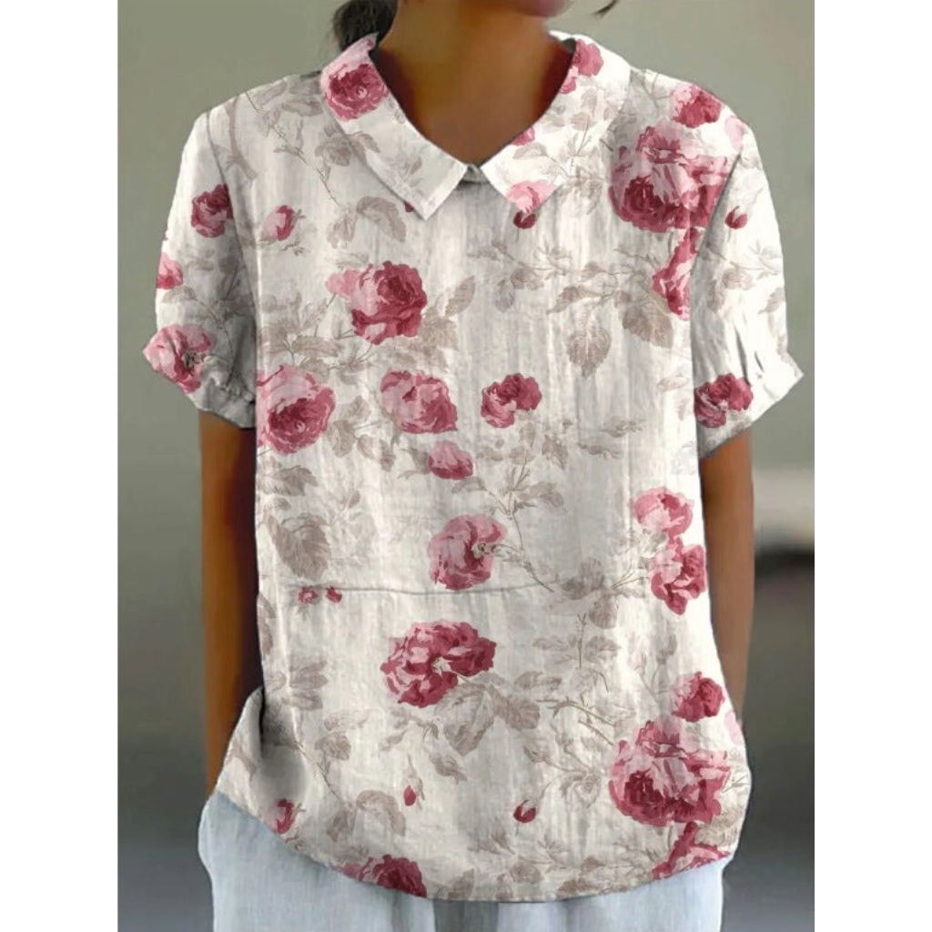 Charming Floral Cotton Blouse with Rustic Appeal