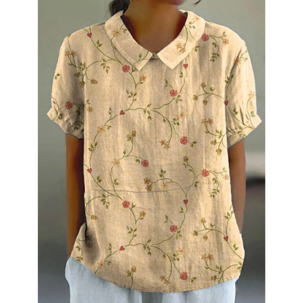 Charming Floral Cotton Blouse with Rustic Appeal