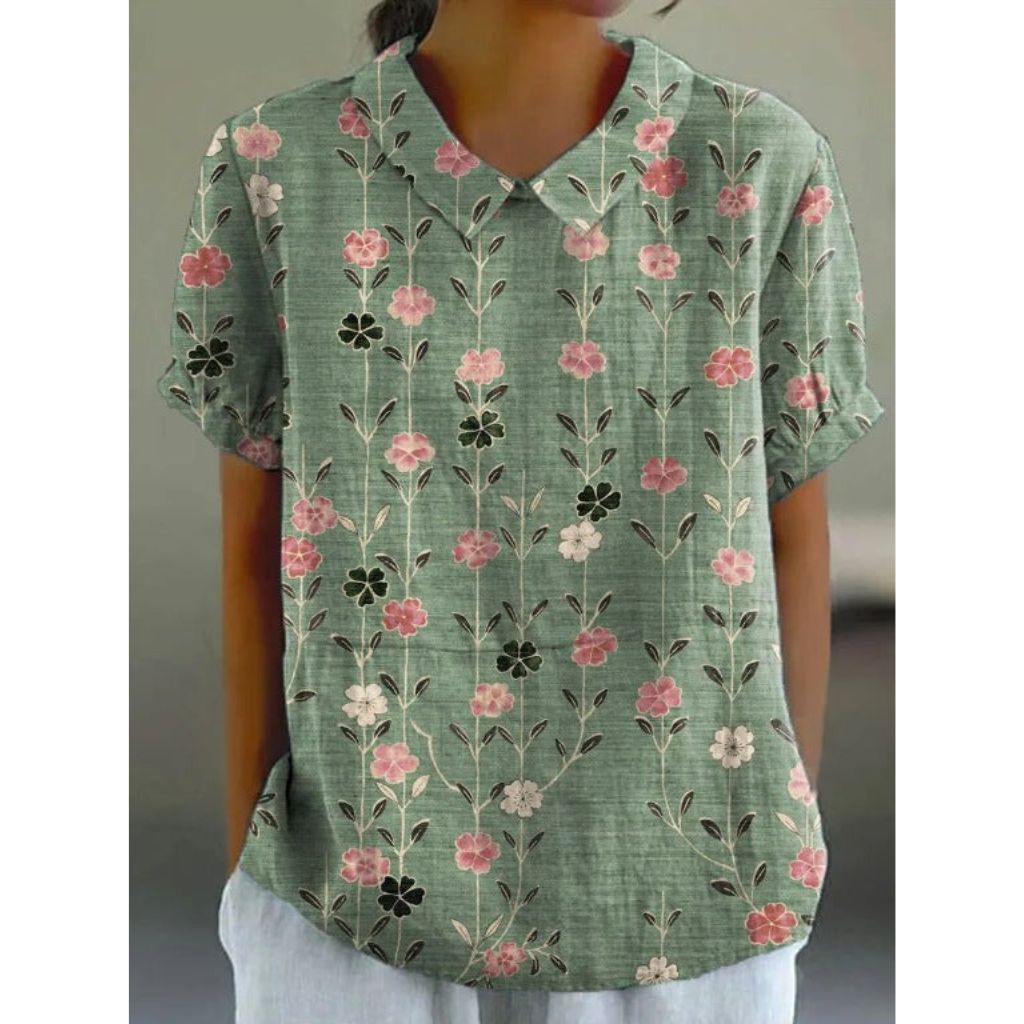 Charming Floral Cotton Blouse with Rustic Appeal