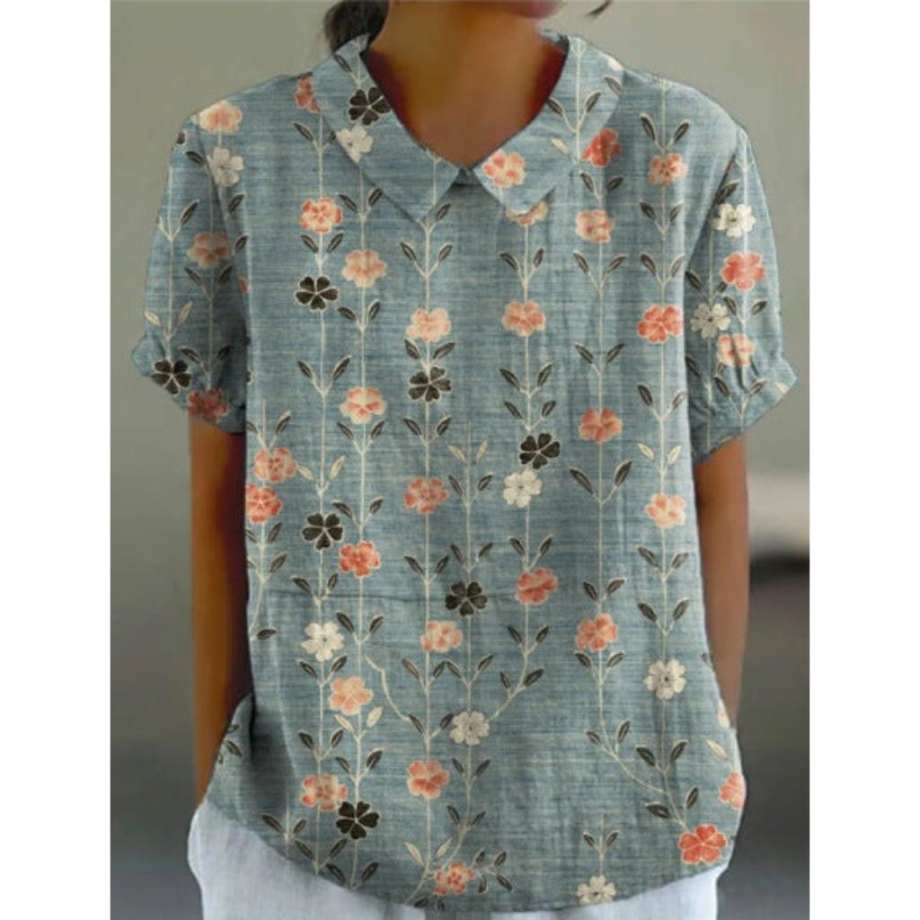 Charming Floral Cotton Blouse with Rustic Appeal
