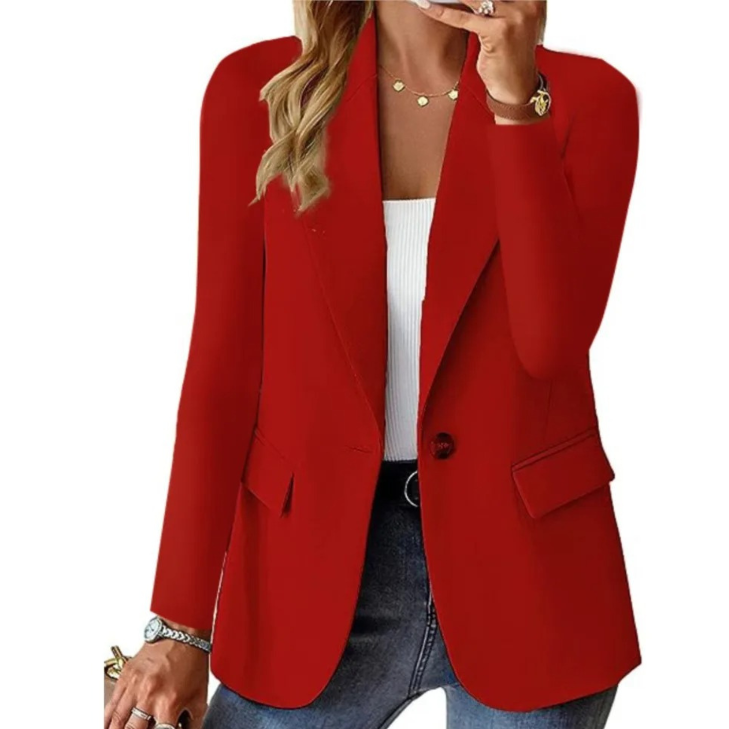 Multi-Functional Women's Button-Up Blazer Featuring Handy Pockets