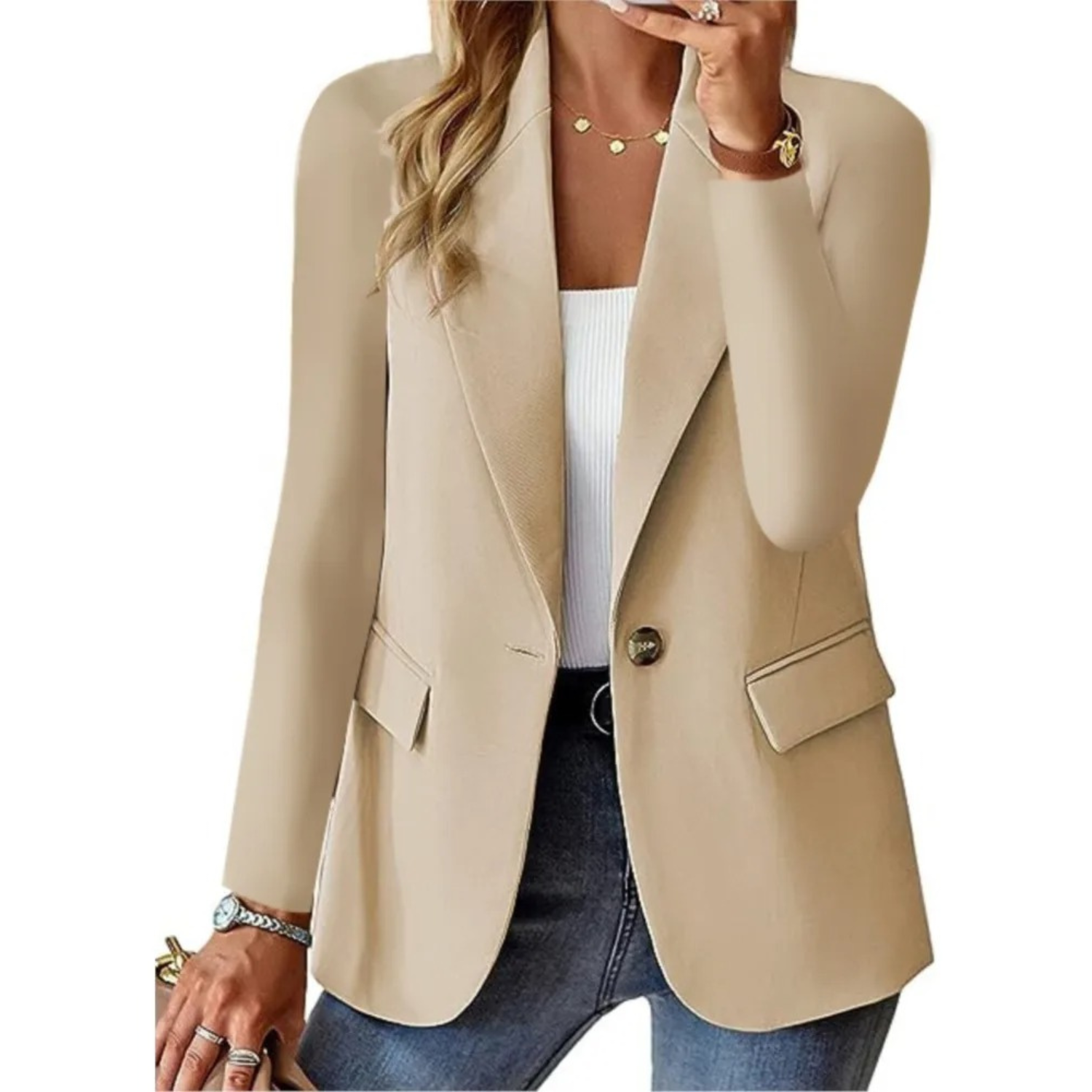 Multi-Functional Women's Button-Up Blazer Featuring Handy Pockets
