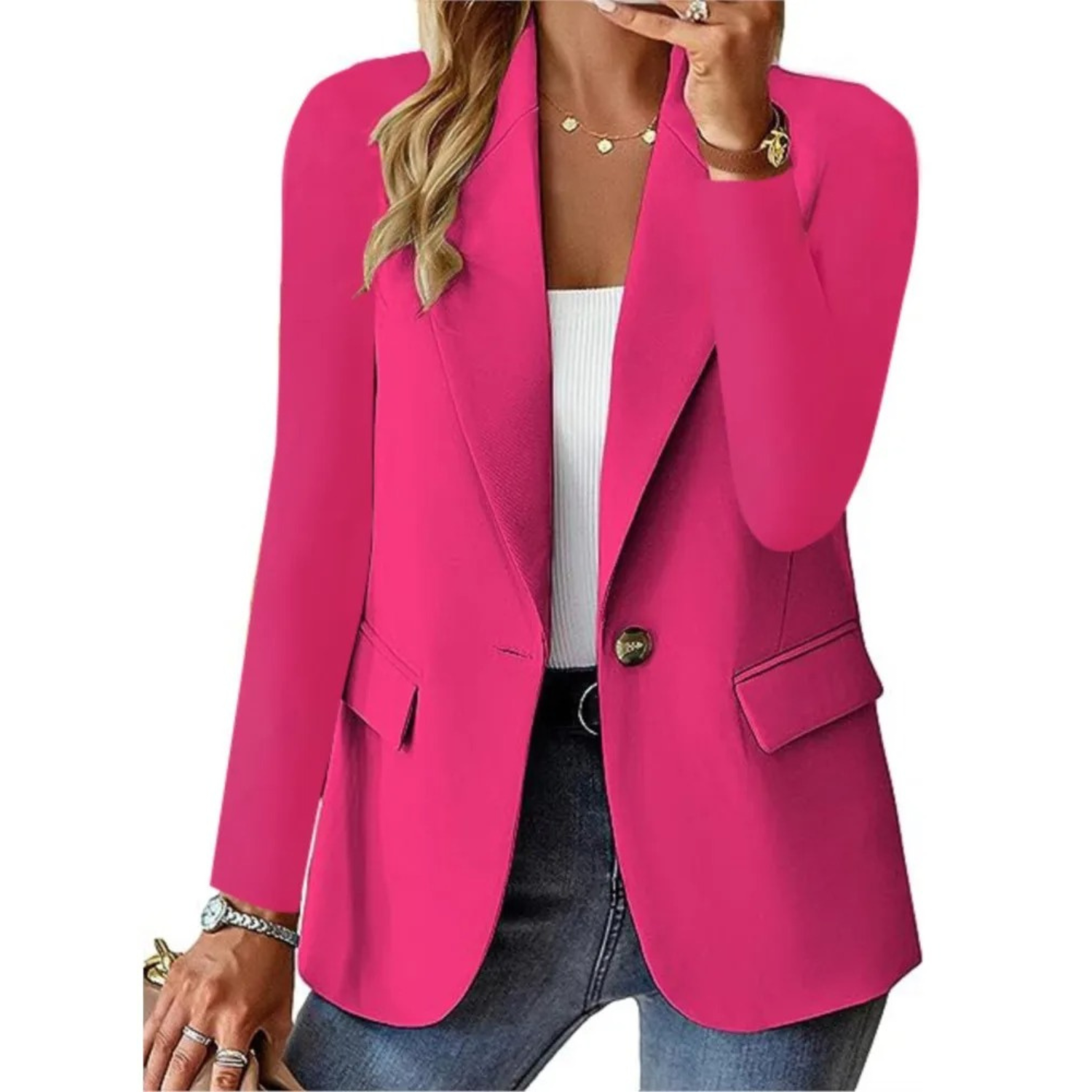 Multi-Functional Women's Button-Up Blazer Featuring Handy Pockets