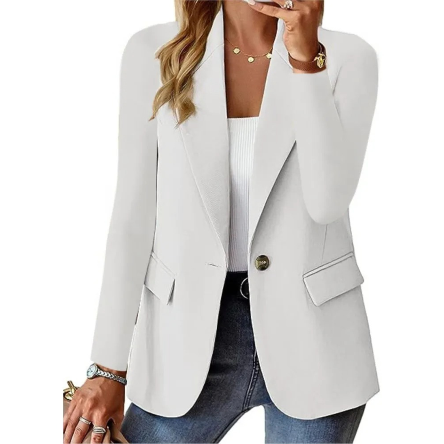 Multi-Functional Women's Button-Up Blazer Featuring Handy Pockets