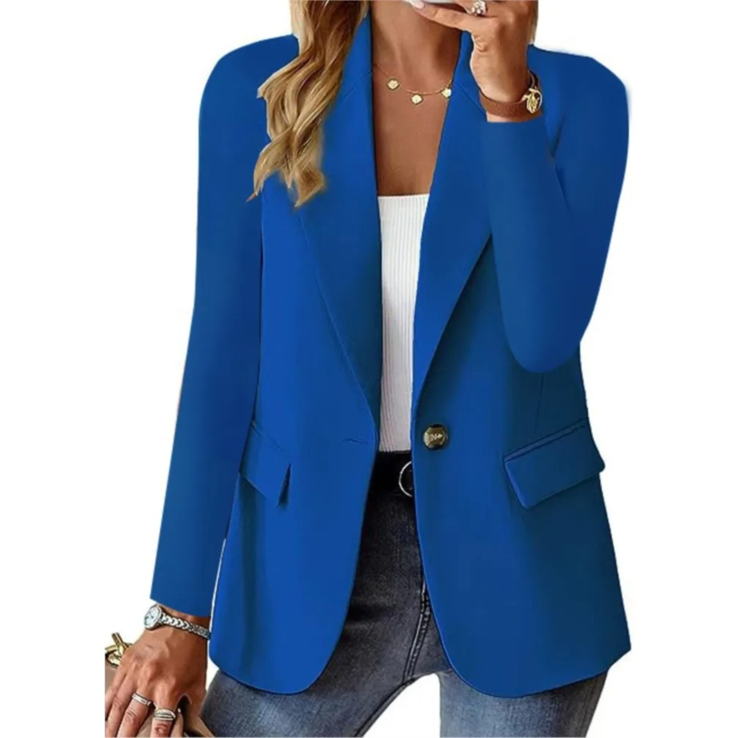 Multi-Functional Women's Button-Up Blazer Featuring Handy Pockets
