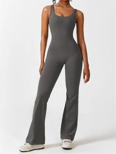 Flared Leg Sleeveless Jumpsuit with Cut-Out Back