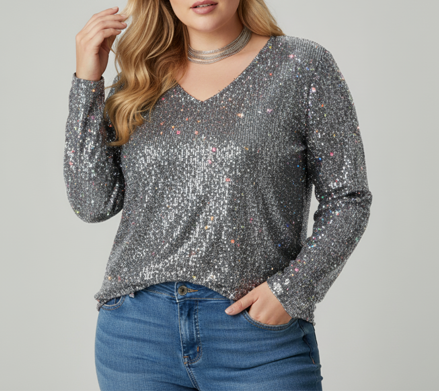 Chic V-Neck Shimmer Blouse for Women | Plus Sizes Offered