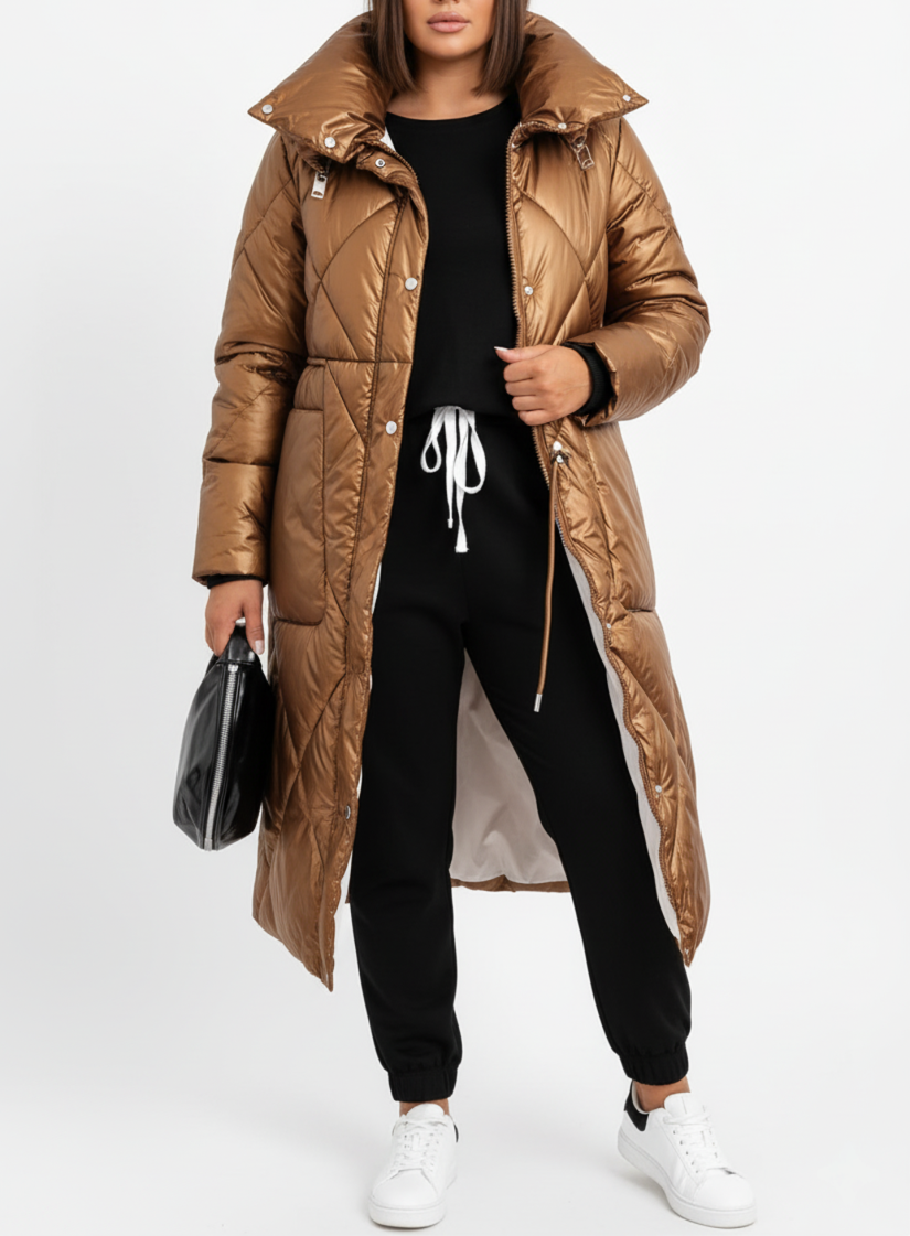Grace - Chic Plus Size Long Puffer Coat with Stand-Up Collar