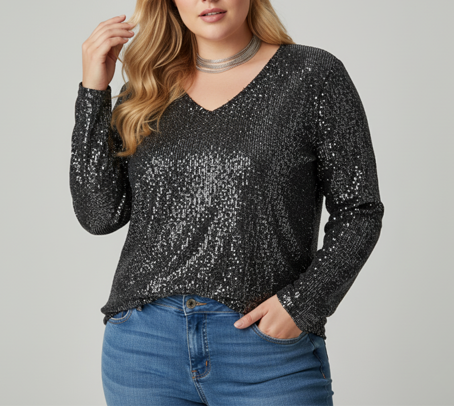 Chic V-Neck Shimmer Blouse for Women | Plus Sizes Offered
