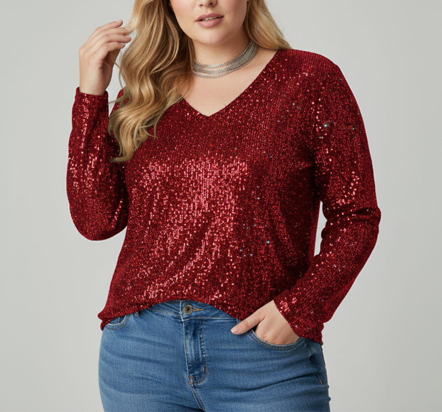 Chic V-Neck Shimmer Blouse for Women | Plus Sizes Offered