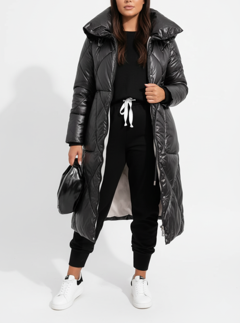 Grace - Chic Plus Size Long Puffer Coat with Stand-Up Collar