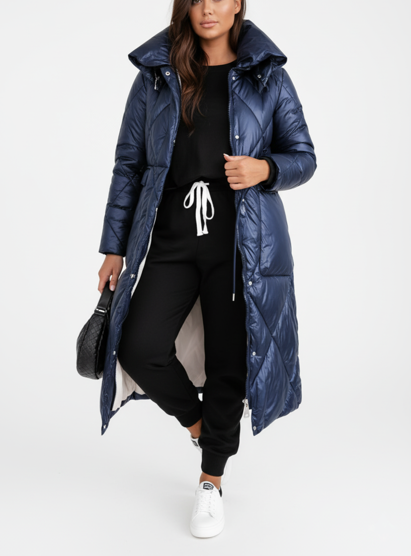 Grace - Chic Plus Size Long Puffer Coat with Stand-Up Collar