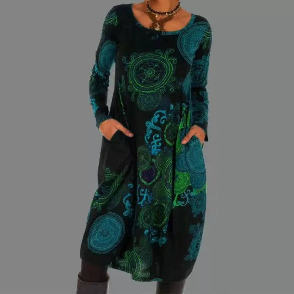 Bohemian-Style Round Neck Dress for Women