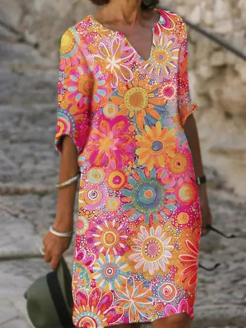 Charming Floral Dress - Effortless Comfort with a Vibrant Design