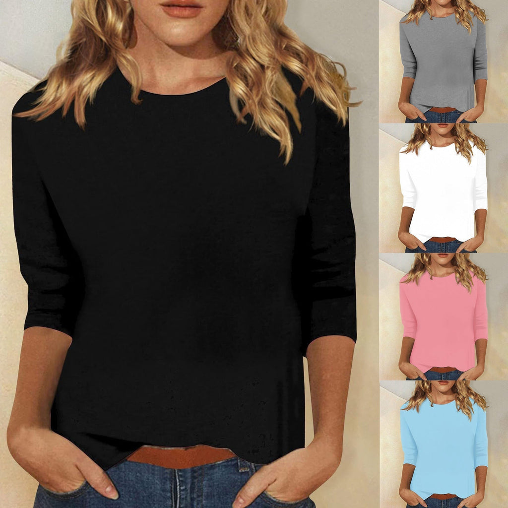 Chic 3/4 Sleeve Casual Women's Top with Curved Hem by Heidi Fashion