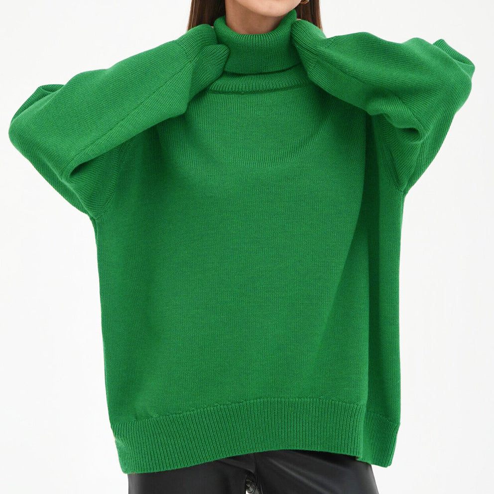 Essential Oversized Turtleneck Knit Sweater for Women - Cozy Pullover