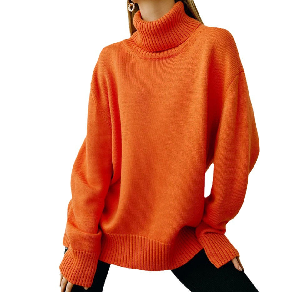Essential Oversized Turtleneck Knit Sweater for Women - Cozy Pullover