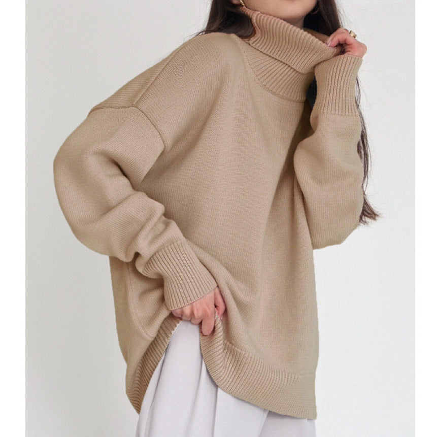 Essential Oversized Turtleneck Knit Sweater for Women - Cozy Pullover