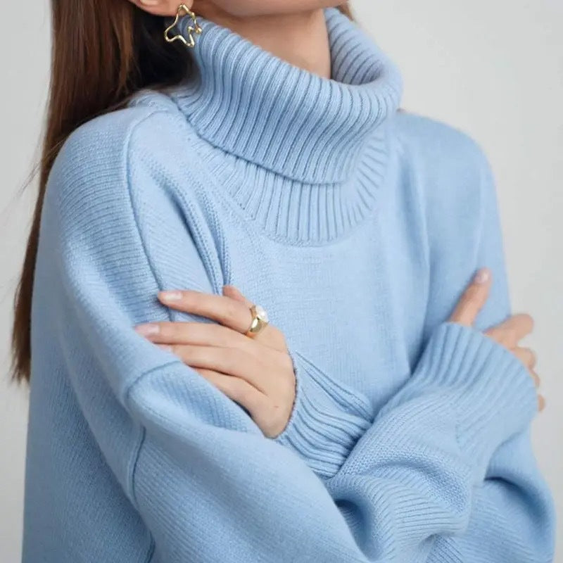 Essential Oversized Turtleneck Knit Sweater for Women - Cozy Pullover