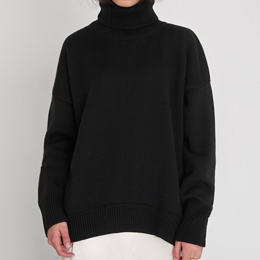 Essential Oversized Turtleneck Knit Sweater for Women - Cozy Pullover