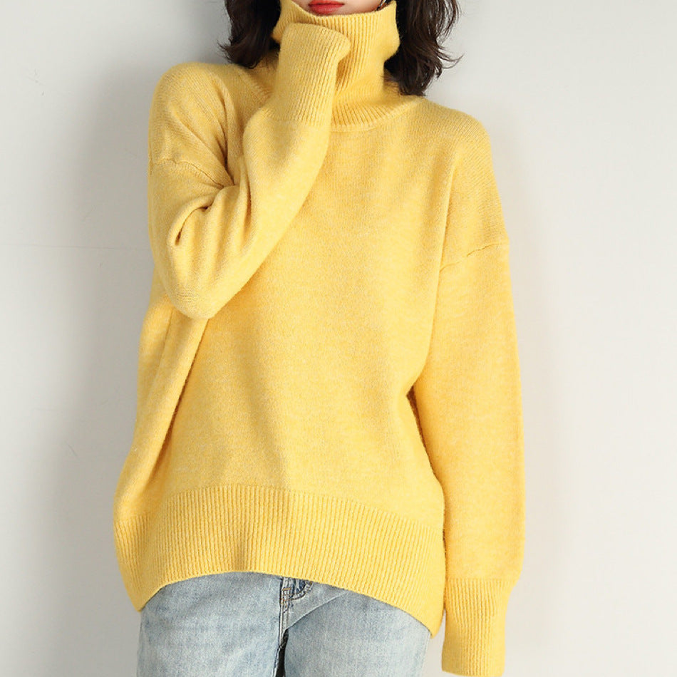 Essential Oversized Turtleneck Knit Sweater for Women - Cozy Pullover