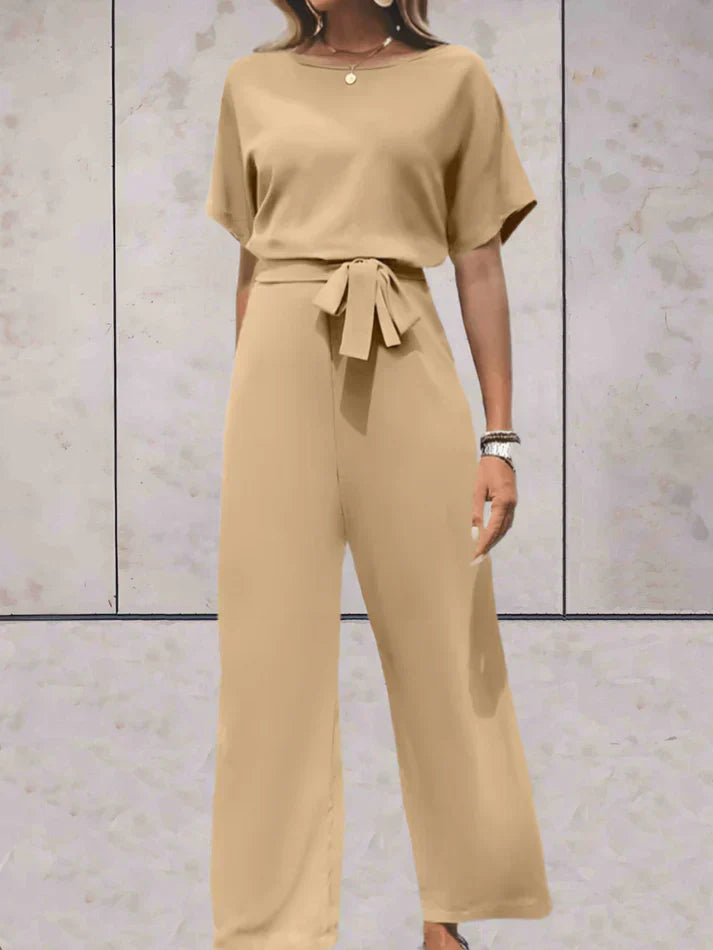 Casual Solid Short Sleeve Jumpsuit with Relaxed Fit