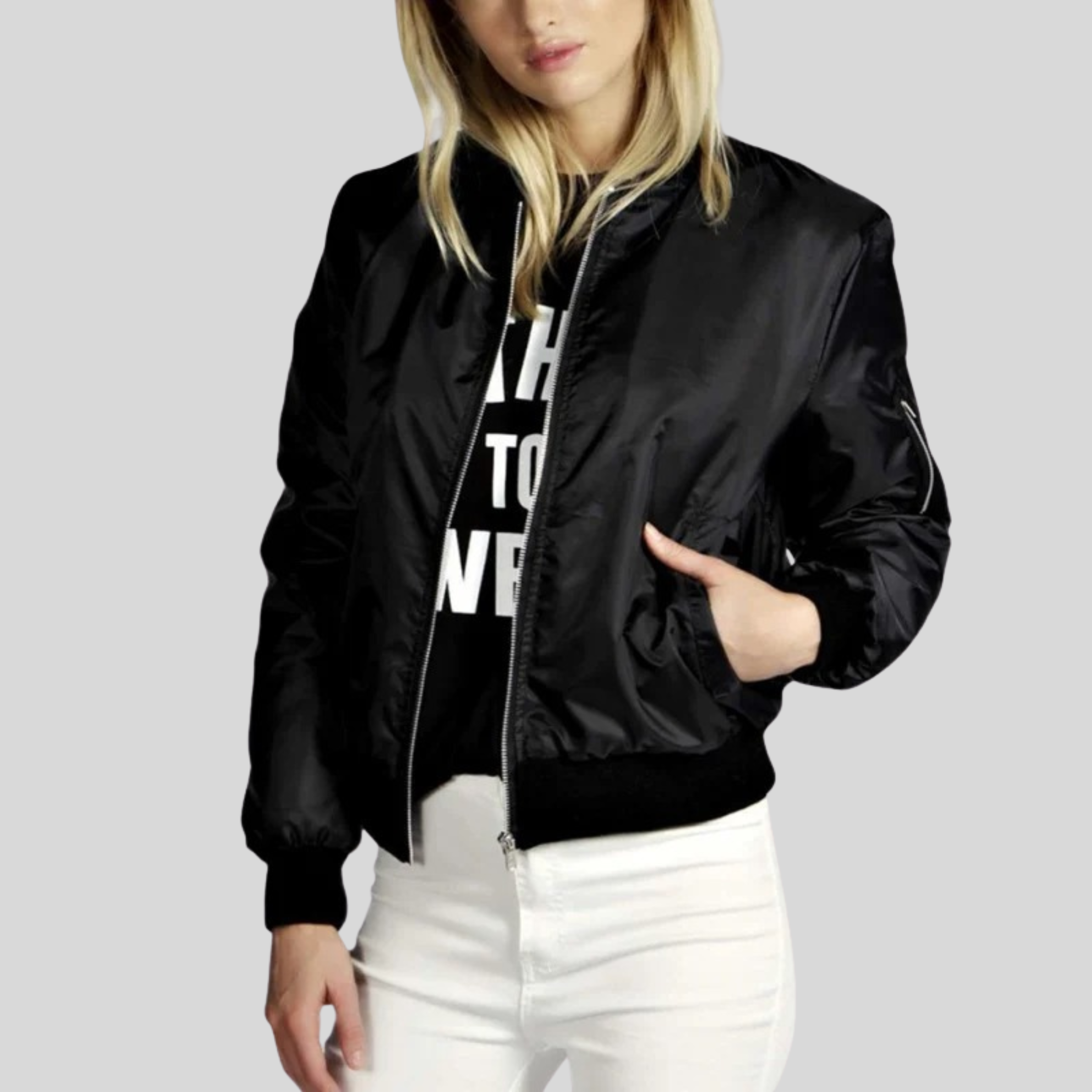 Classic Women's Crew Neck Bomber Jacket