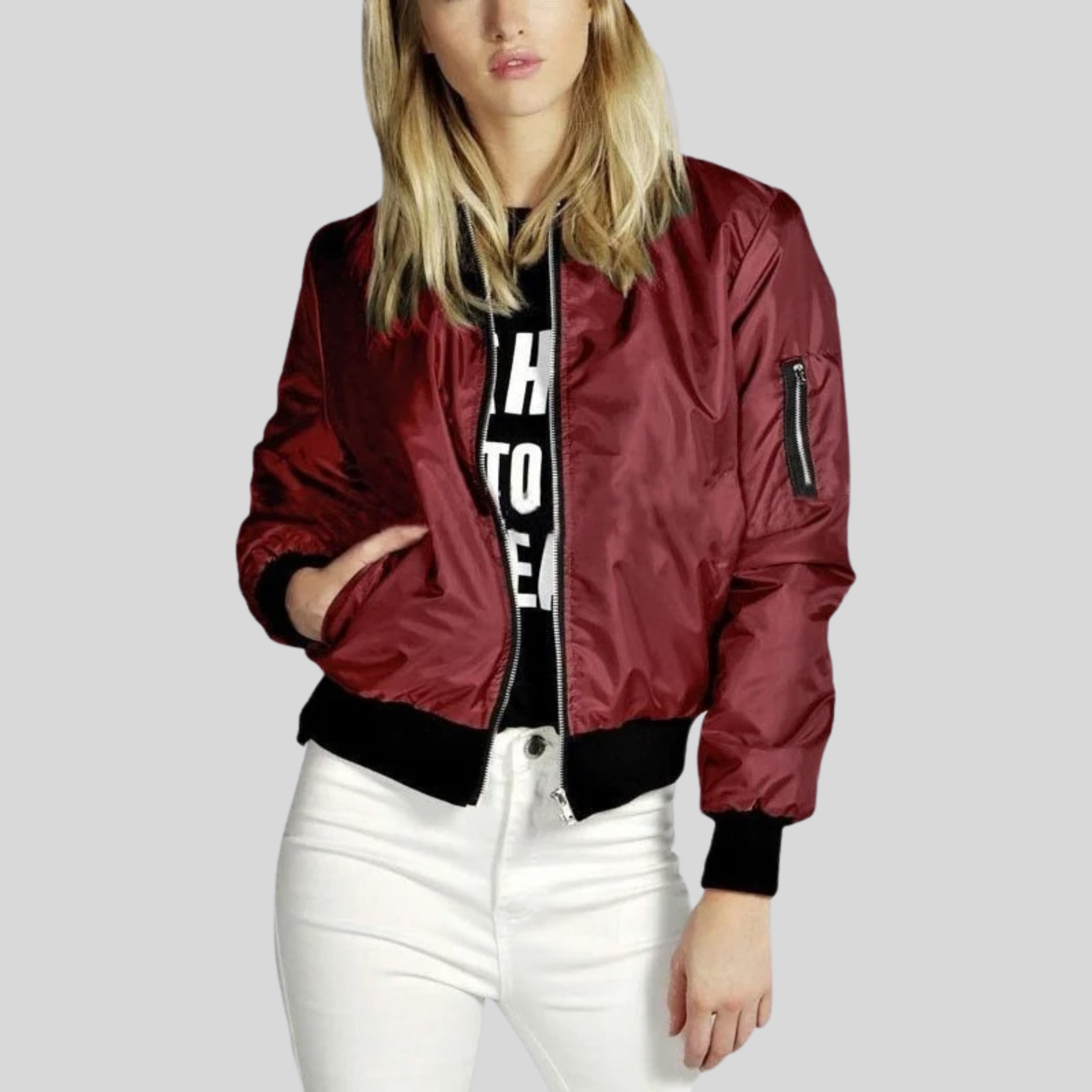 Classic Women's Crew Neck Bomber Jacket