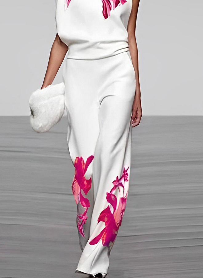 Floral Turtleneck and Wide-Leg Trouser Set