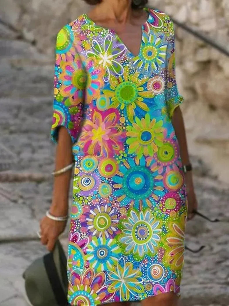 Charming Floral Dress - Effortless Comfort with a Vibrant Design