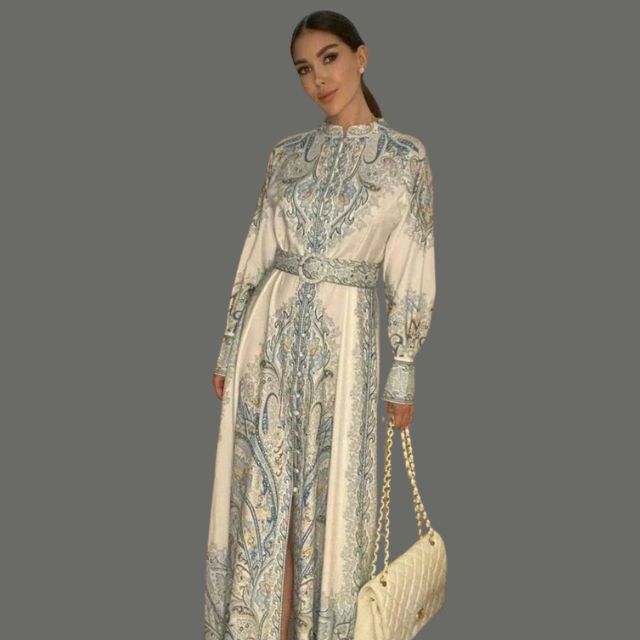 Cinched Waist Floral A-Line Dress