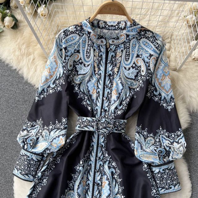 Cinched Waist Floral A-Line Dress