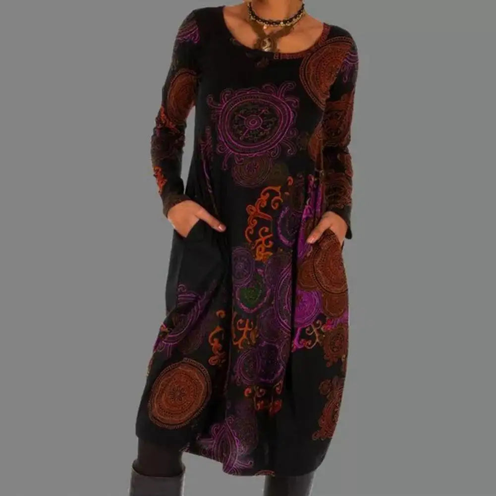 Bohemian-Style Round Neck Dress for Women