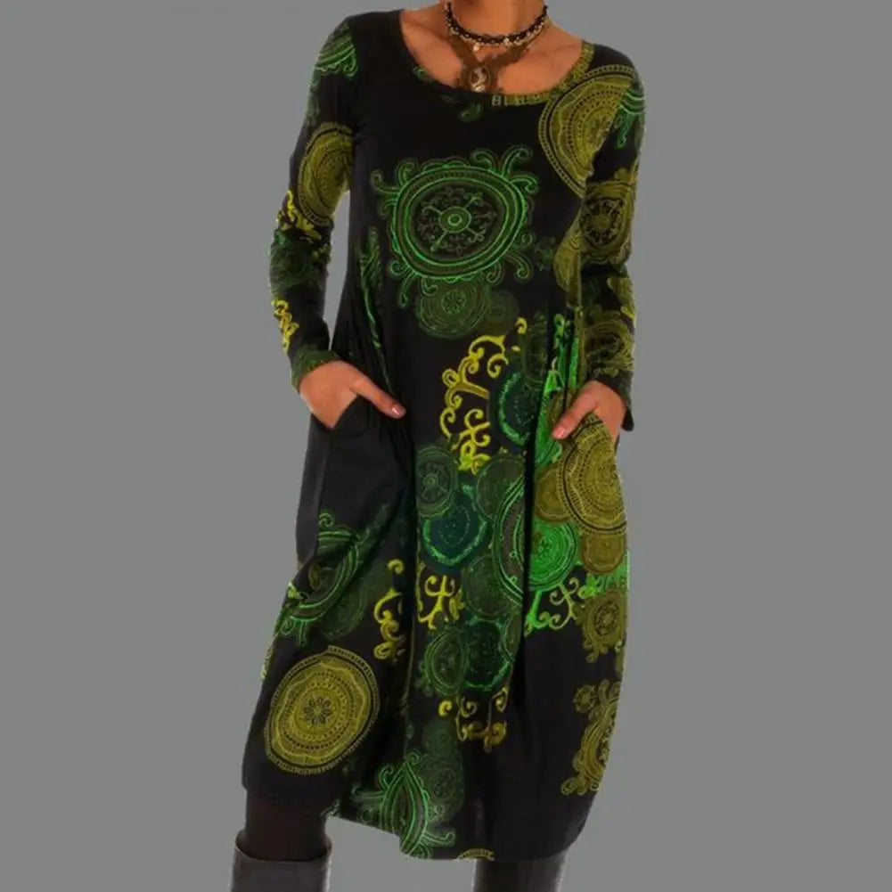 Bohemian-Style Round Neck Dress for Women
