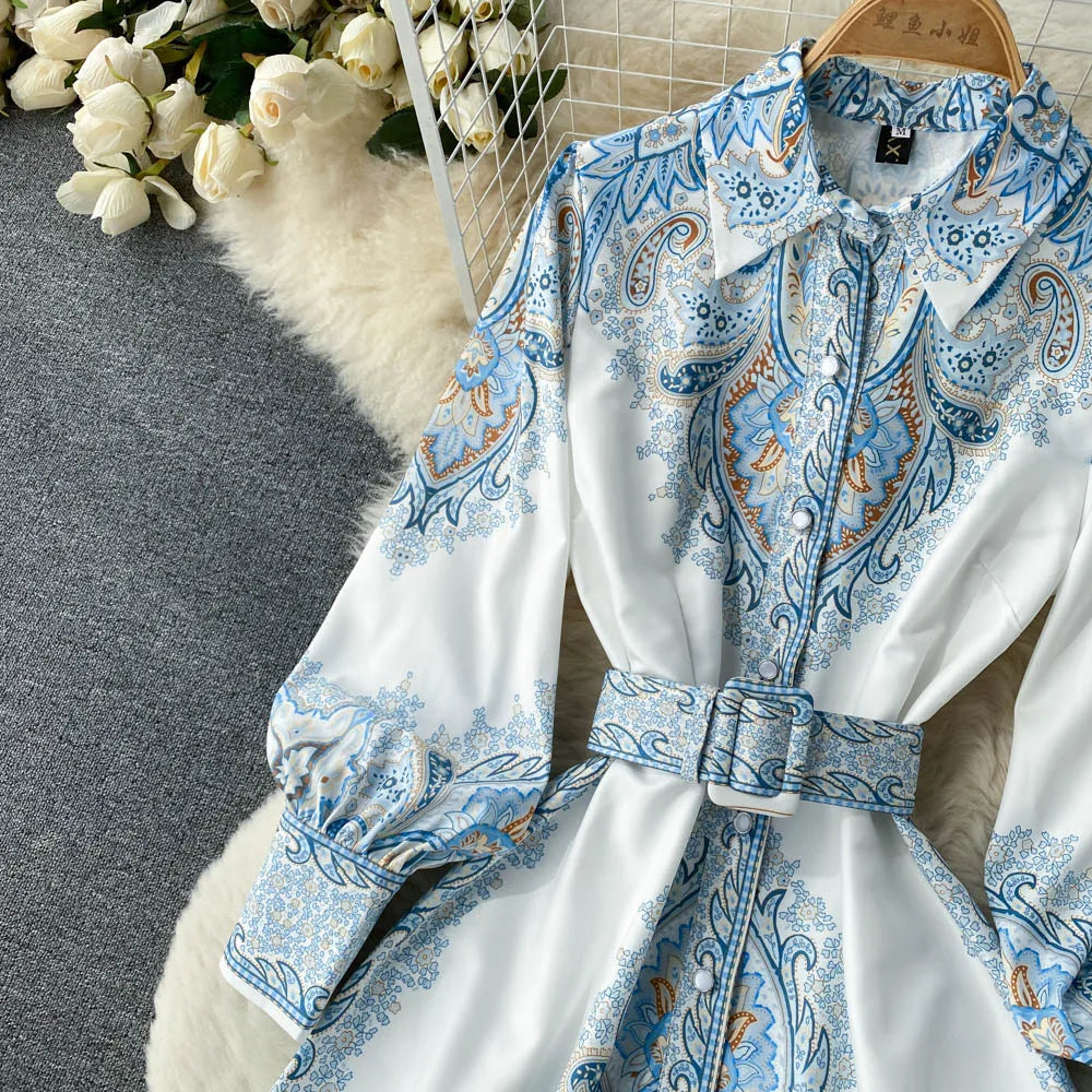 Cinched Waist Floral A-Line Dress