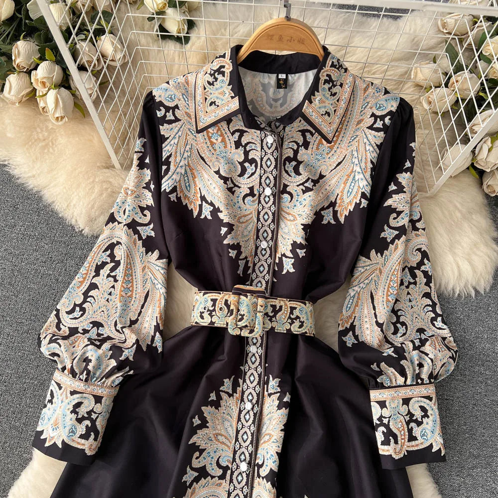 Cinched Waist Floral A-Line Dress