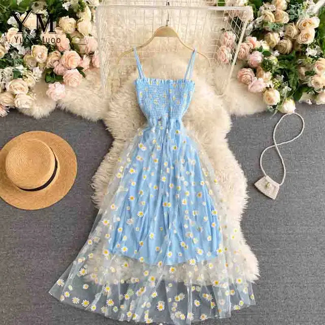Floral Daisy Print Spaghetti Strap Summer Dress for Women