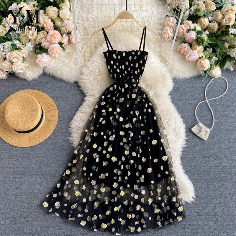 Floral Daisy Print Spaghetti Strap Summer Dress for Women