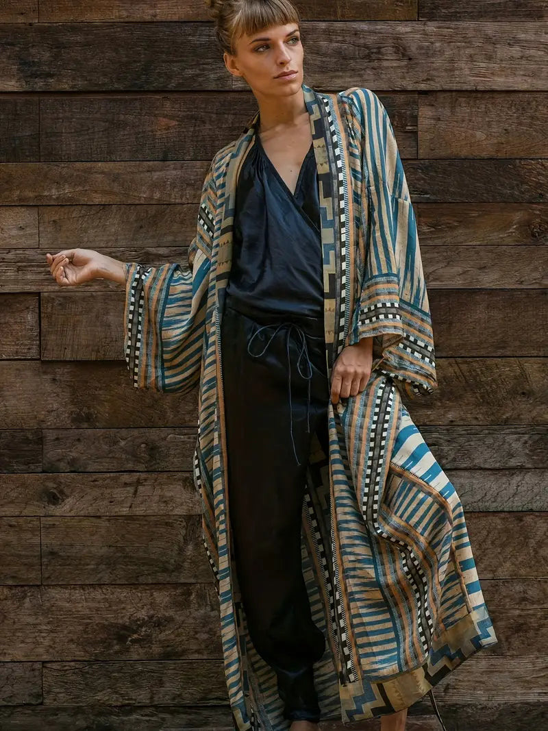 Plus Size Bohemian Kimono with Customizable Waist Tie