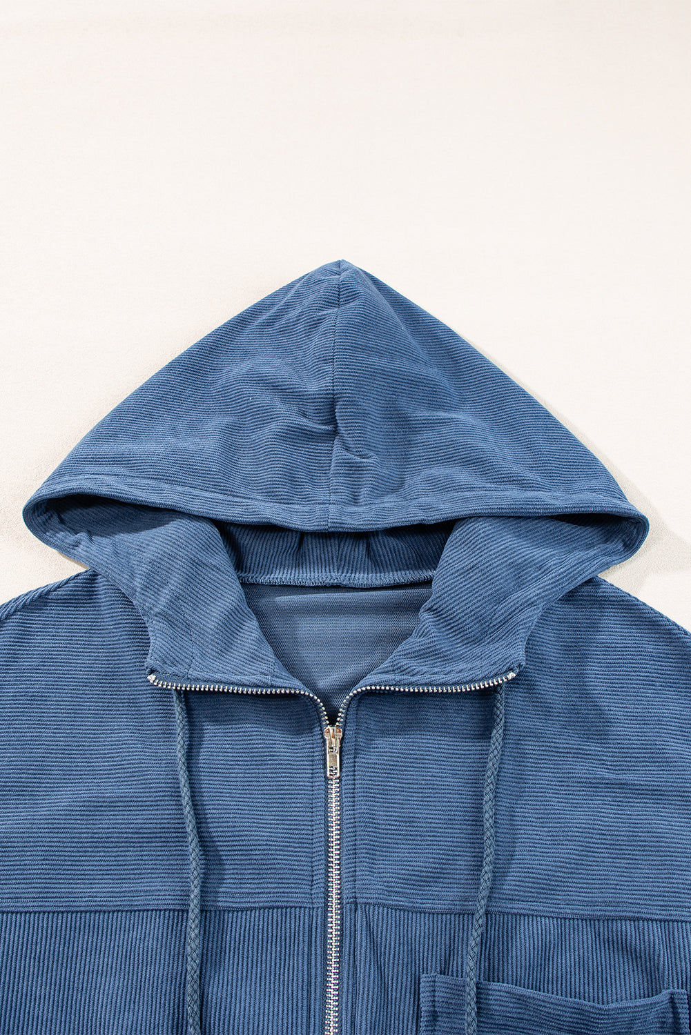 Adjustable Drawstring Teal Zip-Up Hoodie