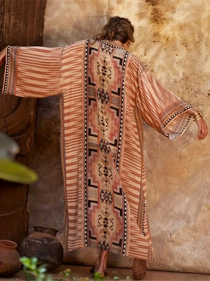 Plus Size Bohemian Kimono with Customizable Waist Tie